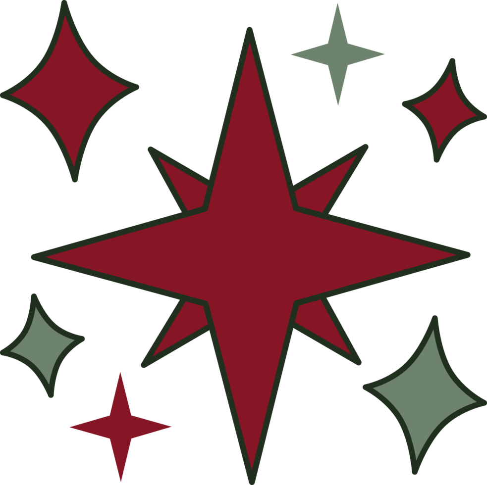 An illustration of red and green sparkles stars png