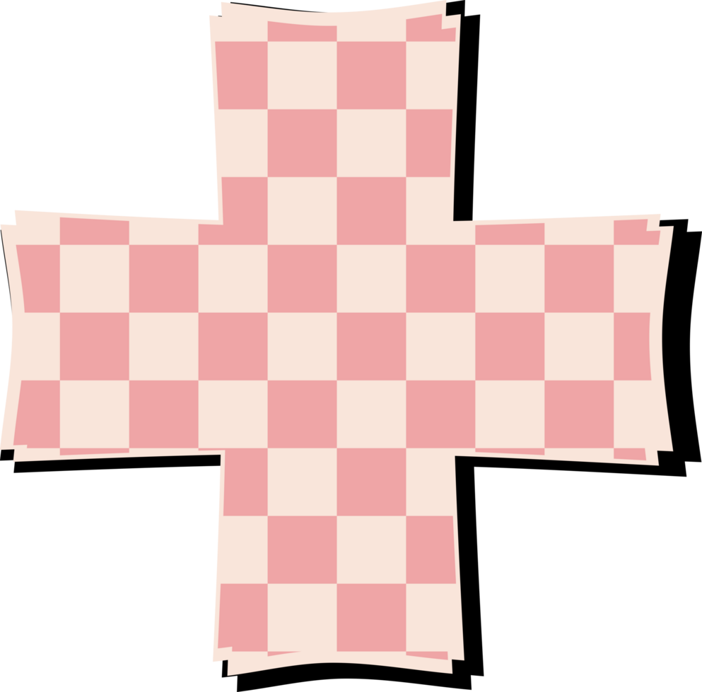 a pink and white cross with a checkered pattern png