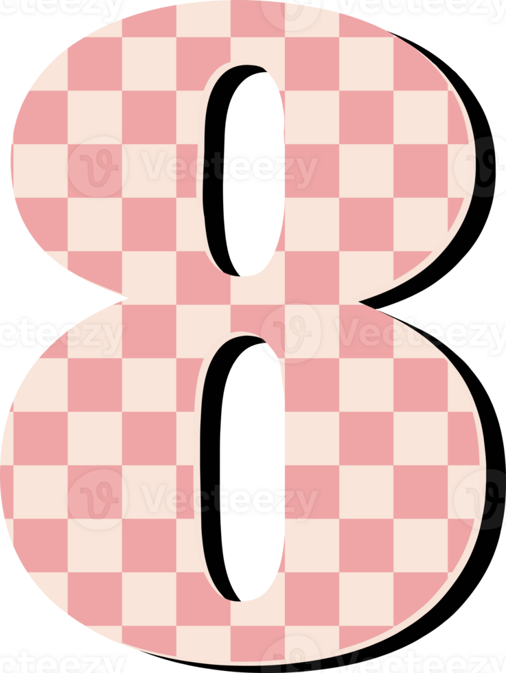 A pink and white checkered number 8 png