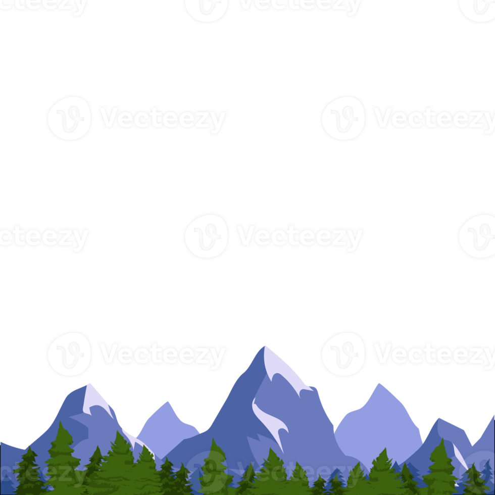 A cartoon mountain scene with trees and mountains png