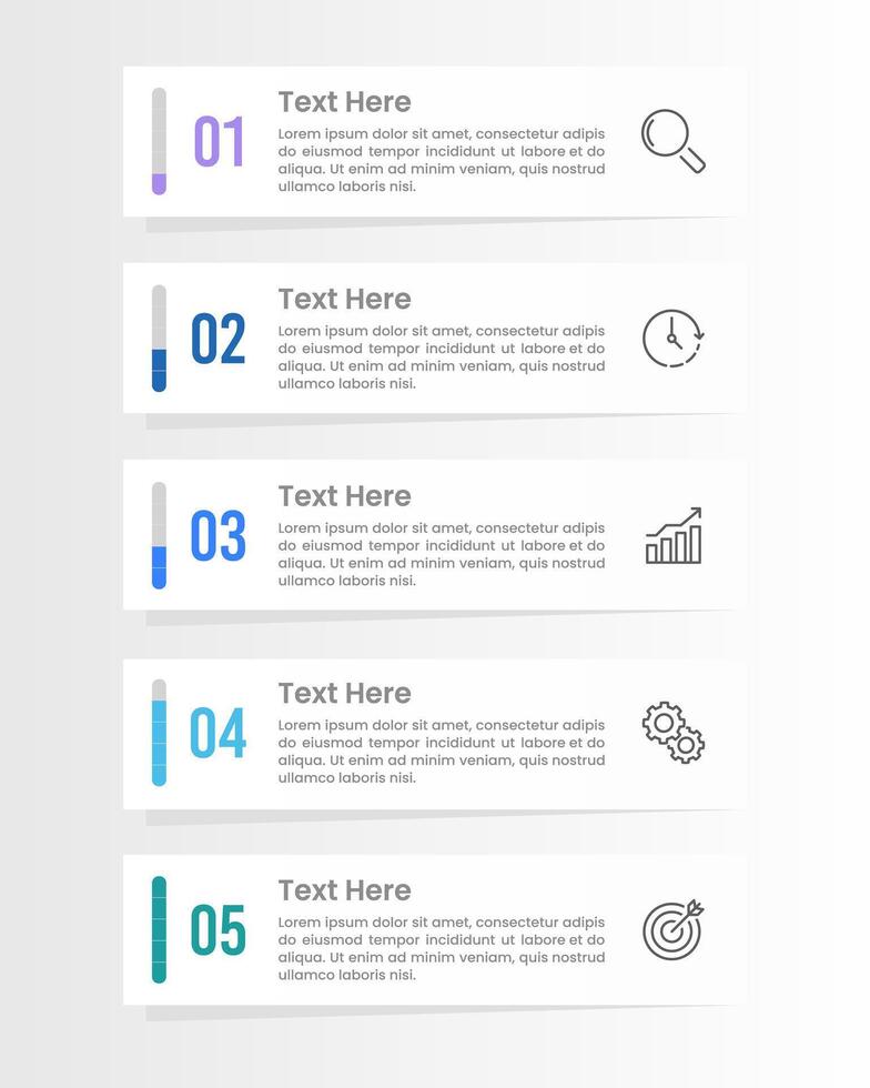 Vertical Infographics 5 options or steps to success. Business presentation, Plan, Marketing and Strategy. vector