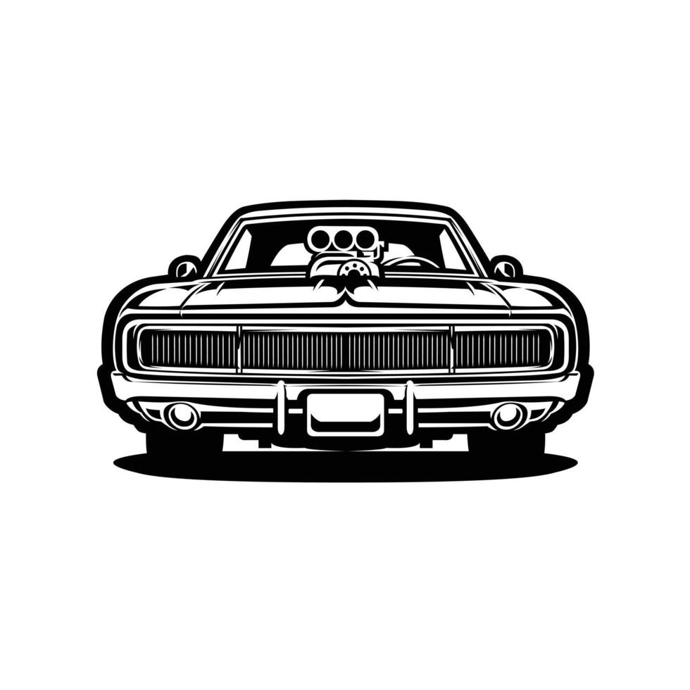 American Muscle Car Monochrome Silhouette Front View Isolated vector