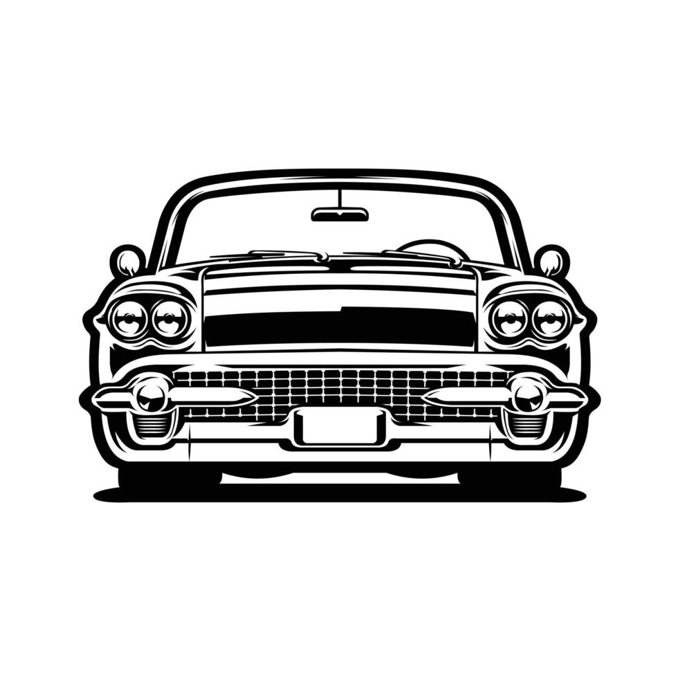 Vintage Classic Car Front View Monochrome Silhouette Isolated vector