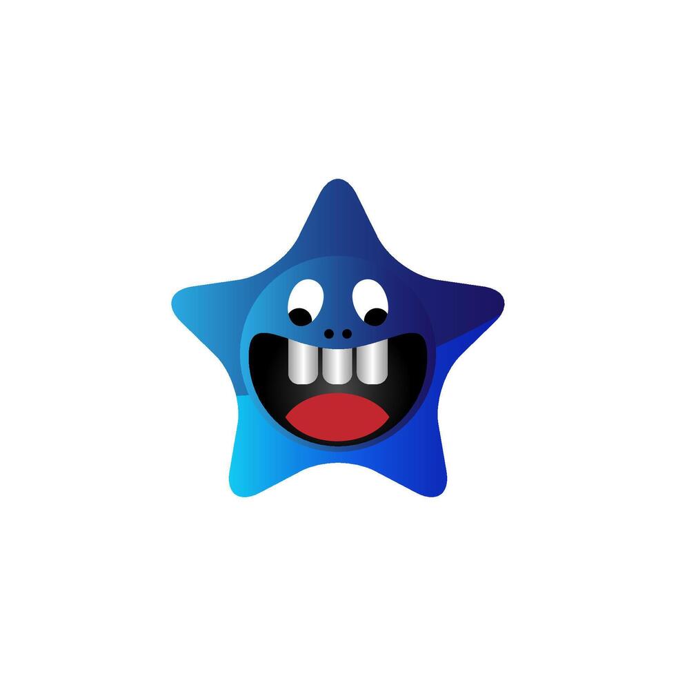 Blue star cute icon. Emoticon template face expression illustration on a white background. vector