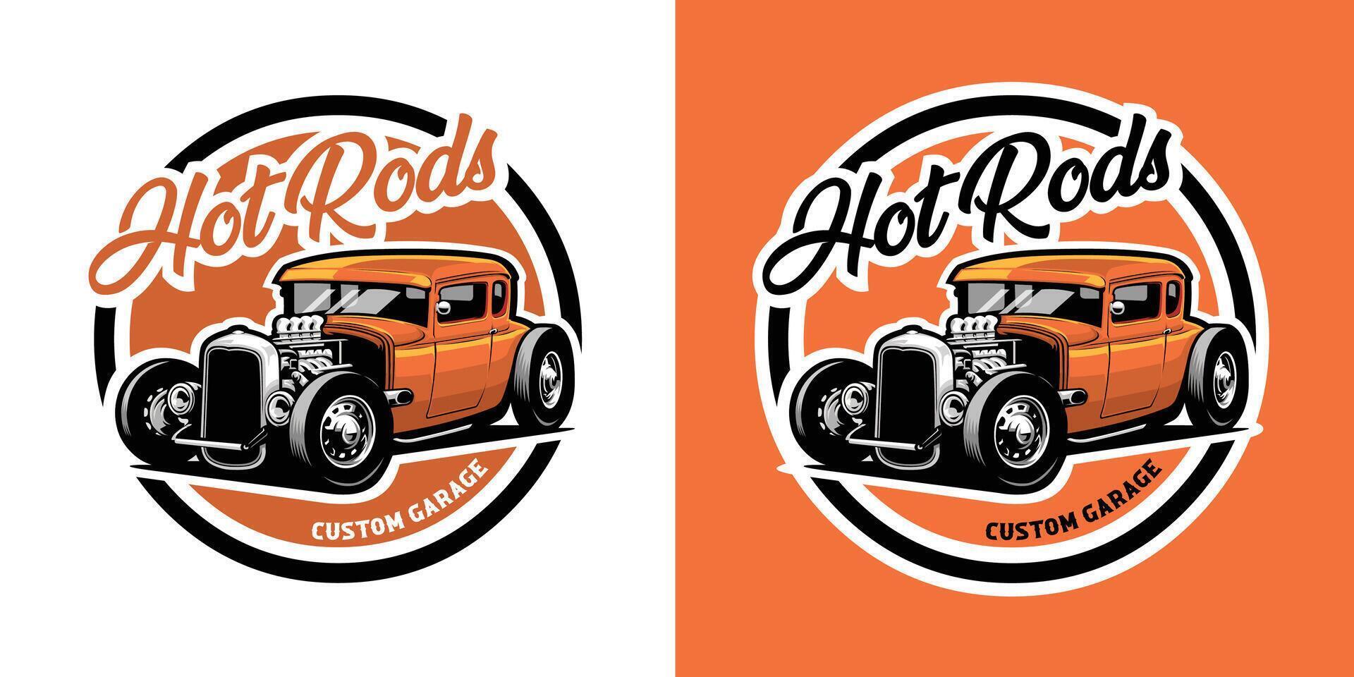 Hot Rod Custom Garage Car Logo Circle Emblem Isolated vector