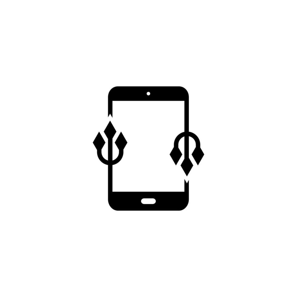 Phone with trident line icon. Linear style sign for mobile concept and web design. vector