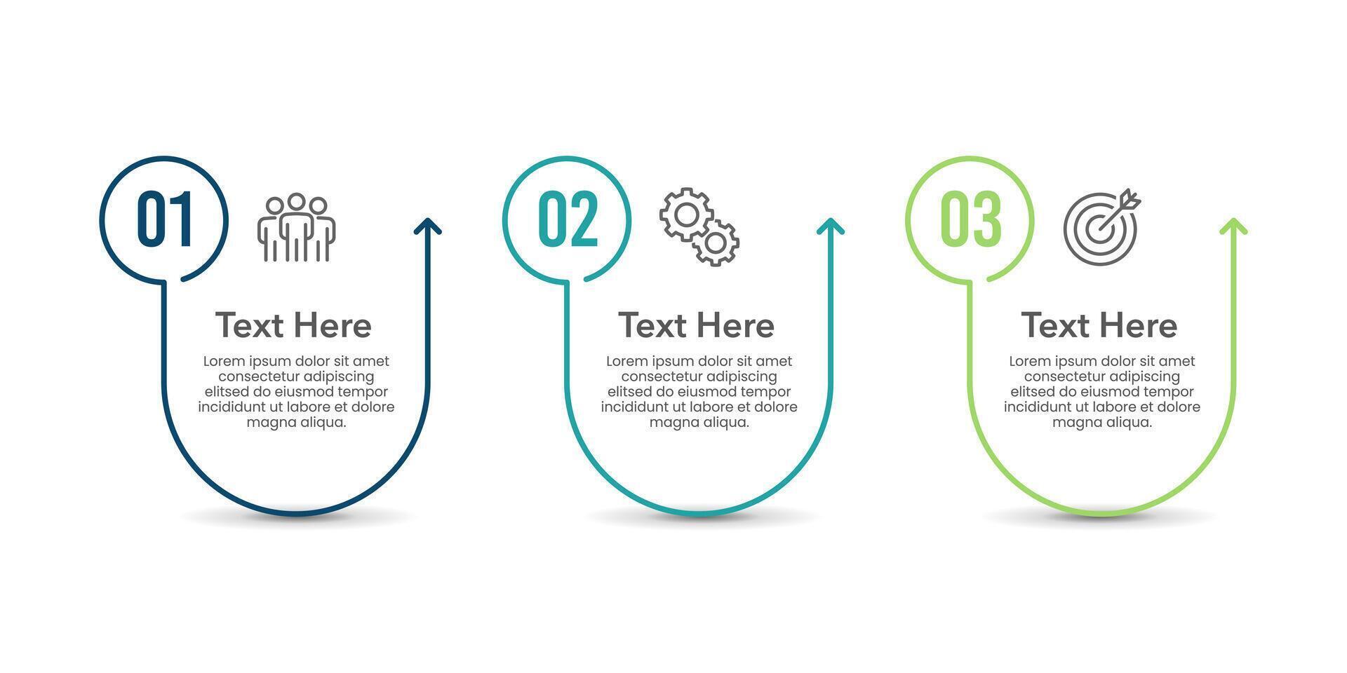 Curved infographic with arrows. 3 steps to success. Business presentation, banner, brochure, marketing and strategy. vector