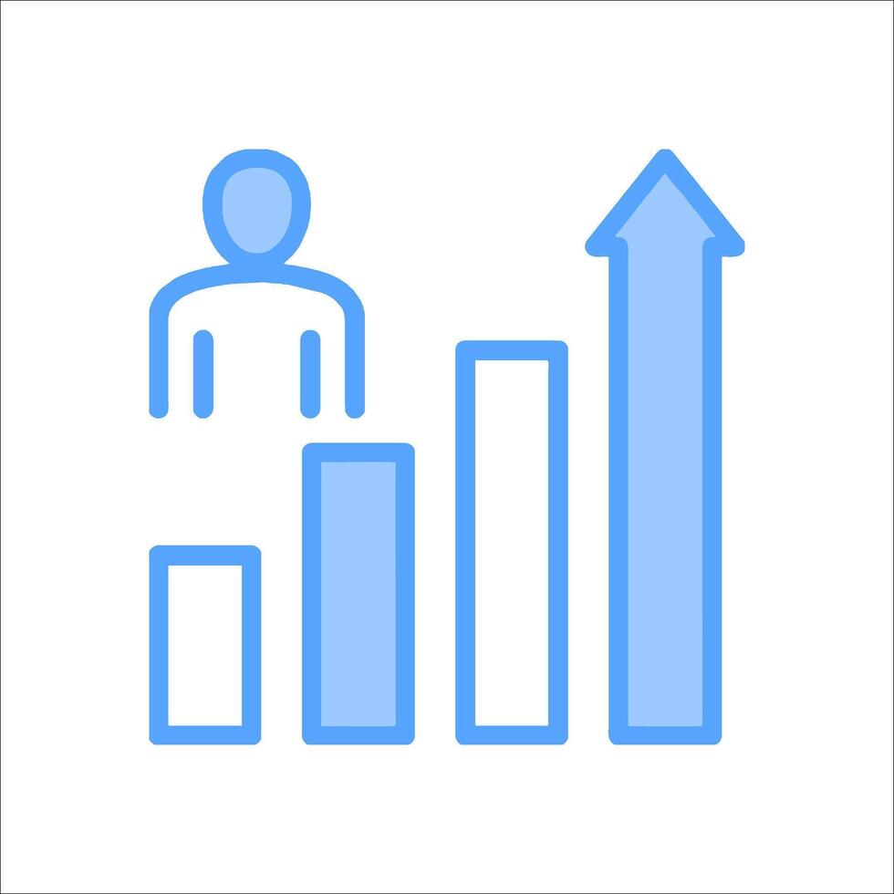 A person is standing on a bar chart with an arrow pointing up vector