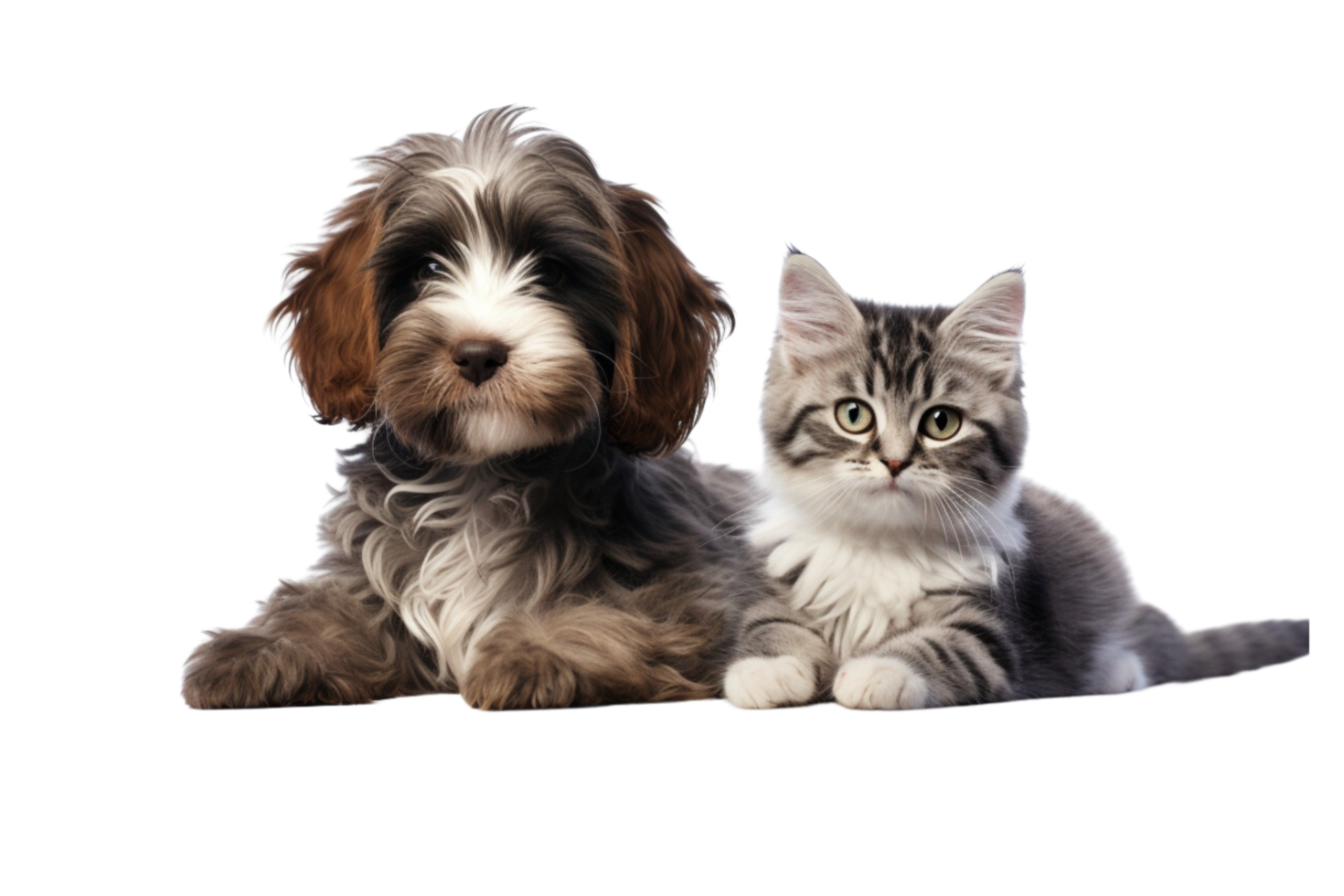 Adorable Puppy and Kitten Sitting Together on Transparent Background png