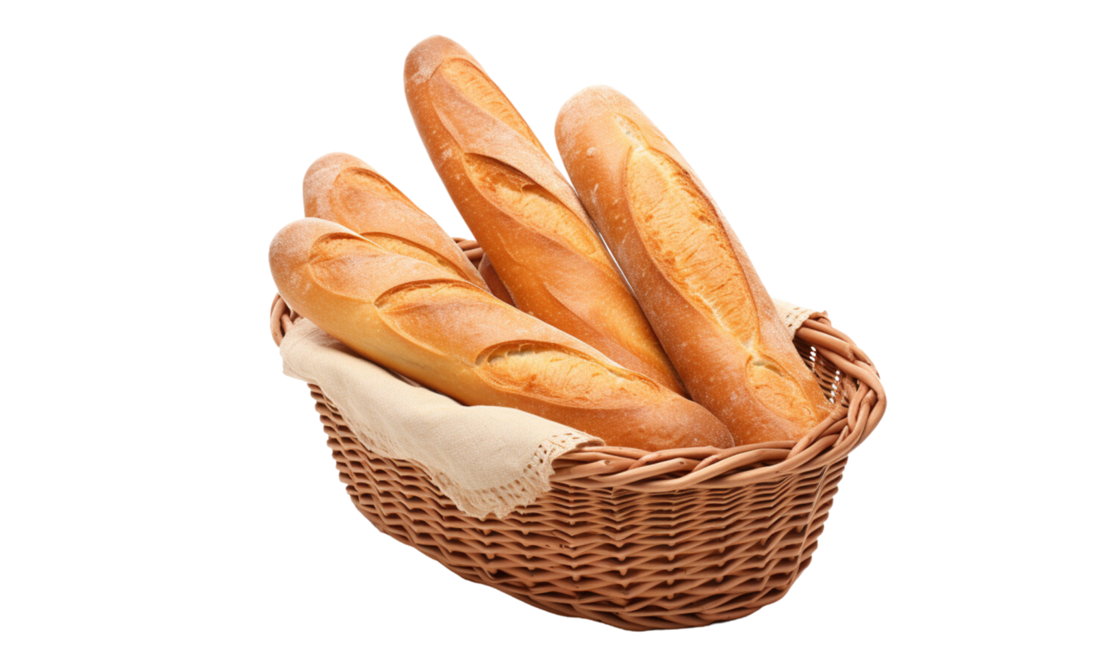 Fresh Baguettes in Wicker Basket Isolated on Transparent Background png