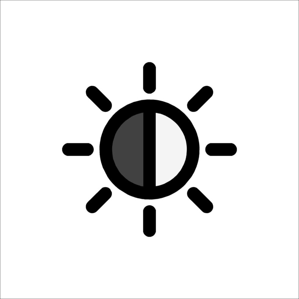 A black and white icon of a sun vector