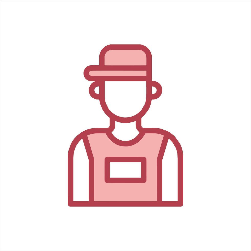 A man in a cap and a shirt is shown in a line icon vector