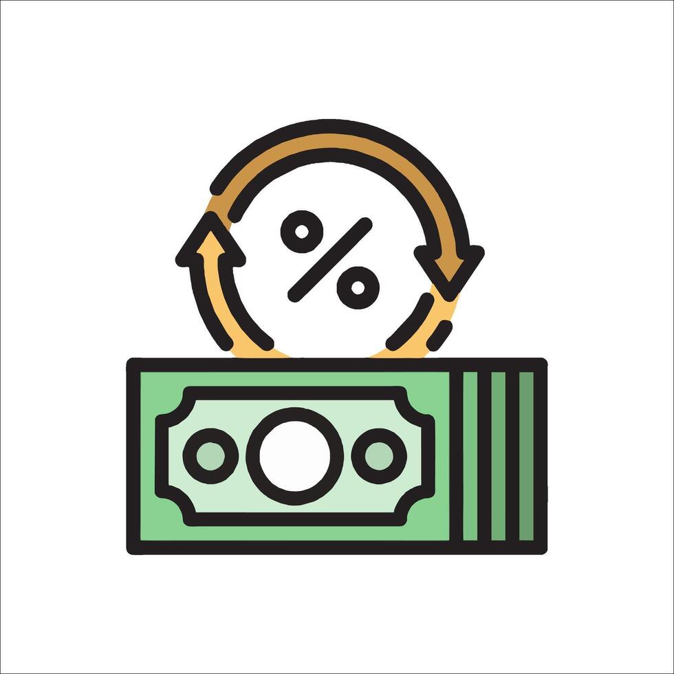 Money stack with a percentage sign and arrow vector