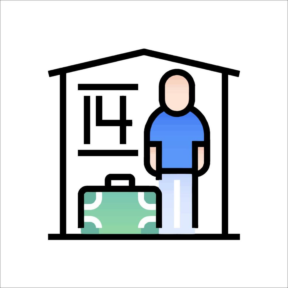 A man is standing in front of a house with a suitcase vector