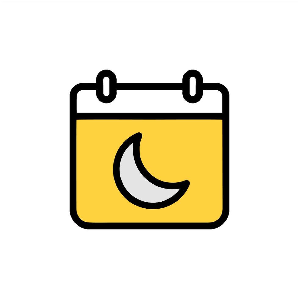 A calendar icon with a crescent moon on it vector