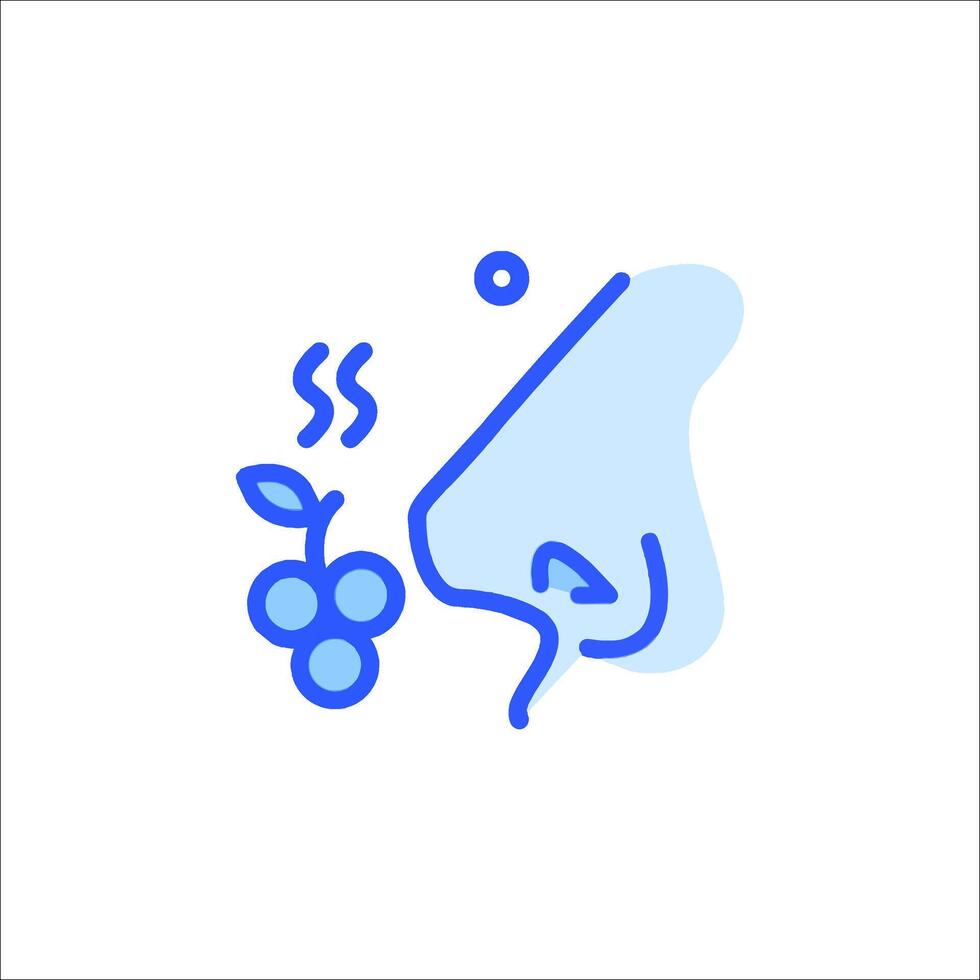 A blue line icon of a person with a blue nose and a grape vector