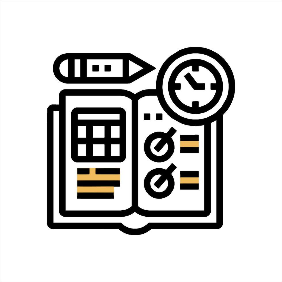 A book with a clock and pencil on it vector