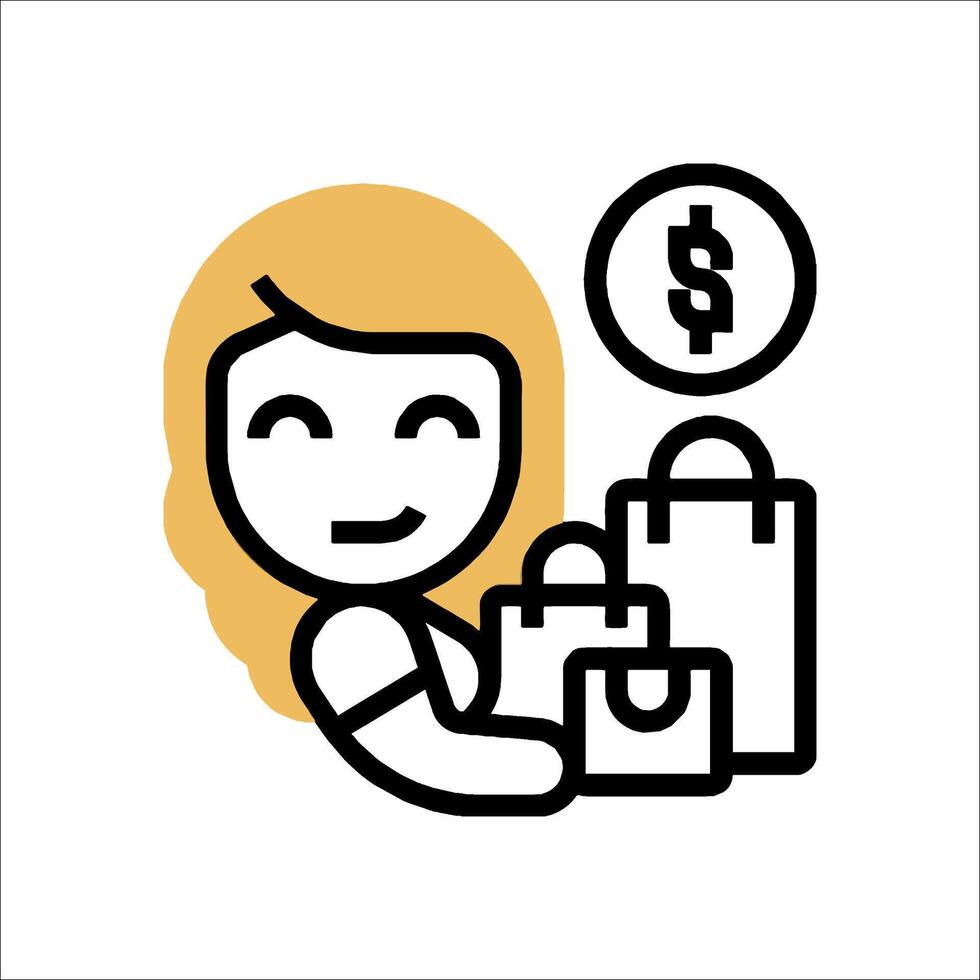 A woman holding shopping bags and a dollar sign vector
