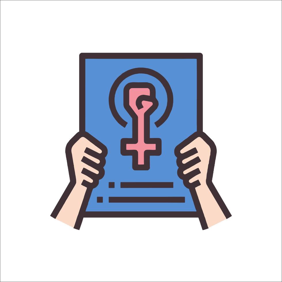A woman holding a paper with a female symbol on it vector