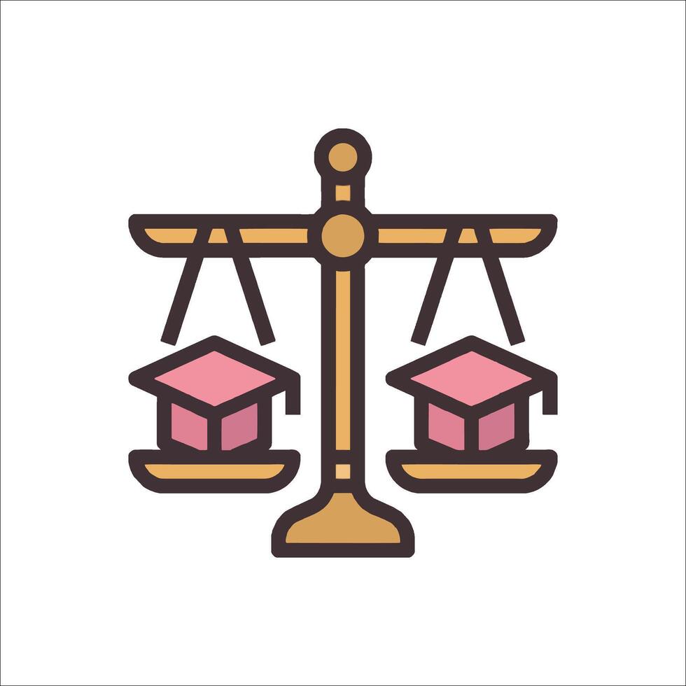 An icon of a balance scale with two books on it vector