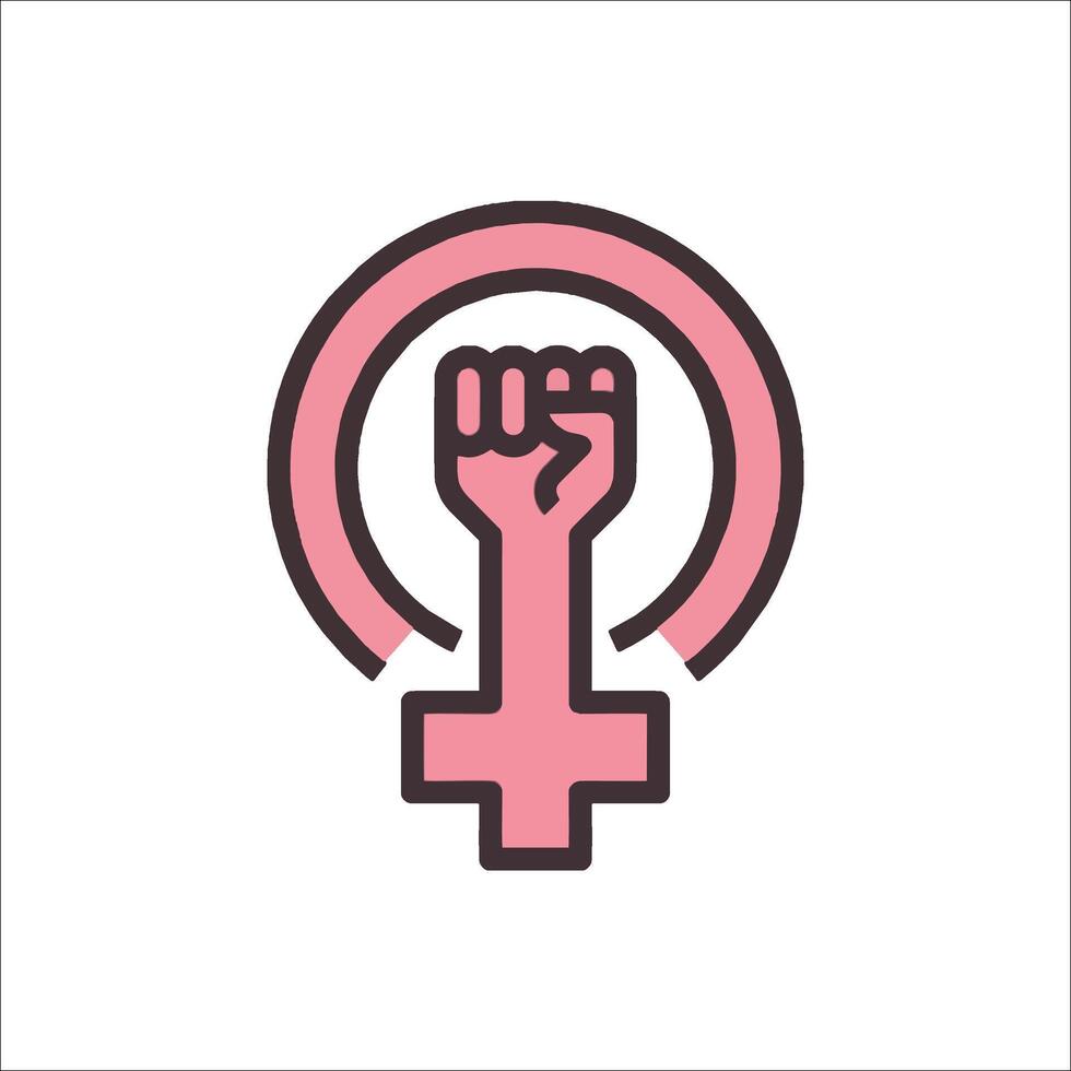 A pink female fist symbol in a circle vector