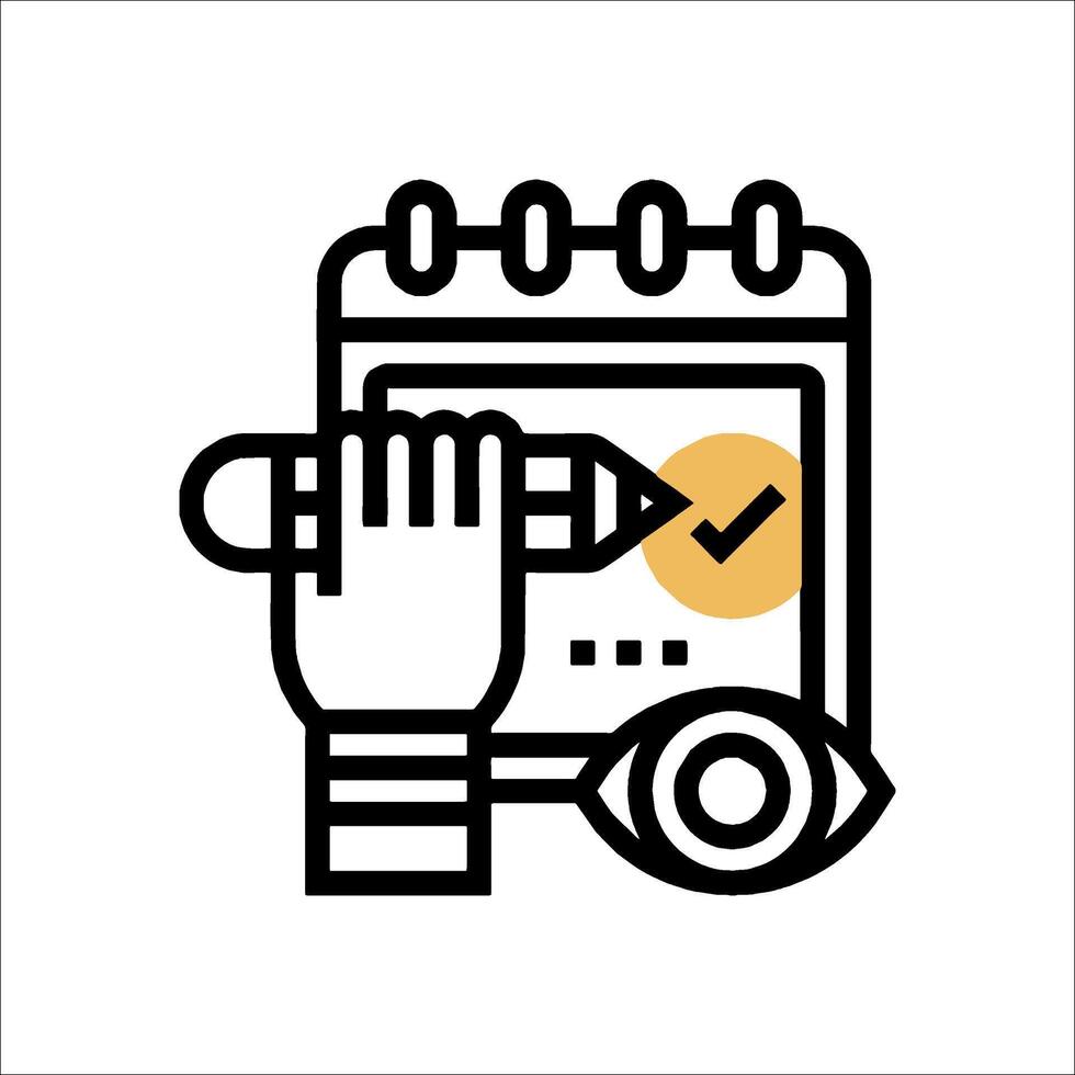 A hand holding a pen and a calendar icon vector