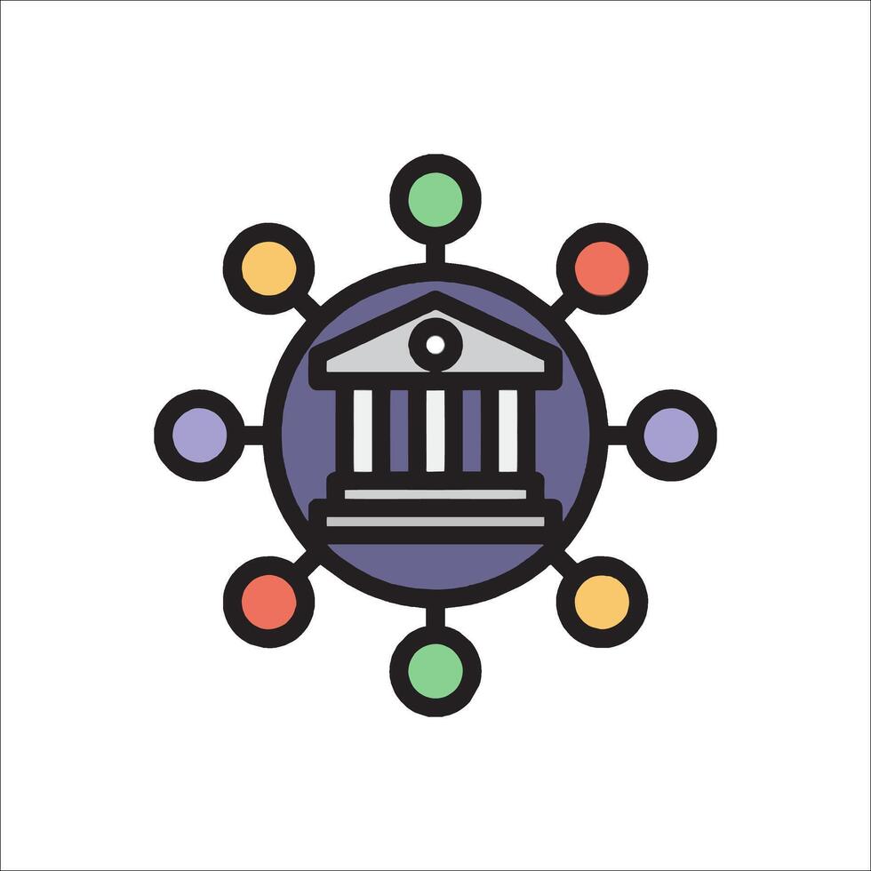 A bank building surrounded by a circle of people vector