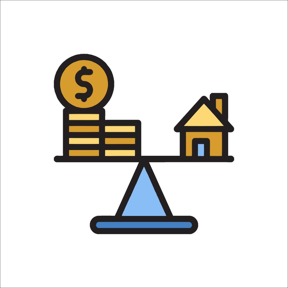 A house and a coin on a balance scale vector