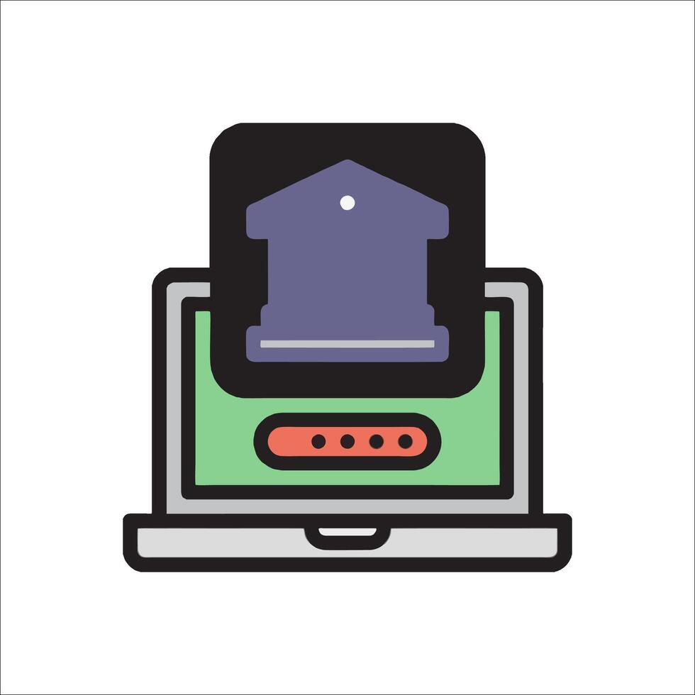 A laptop with a house on top of it vector