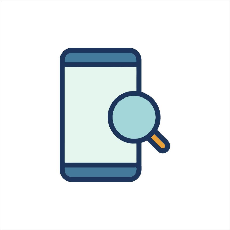 Mobile phone with magnifying glass icon vector