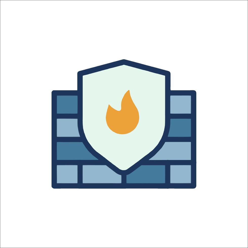 Firewall icon with a shield and a flame vector