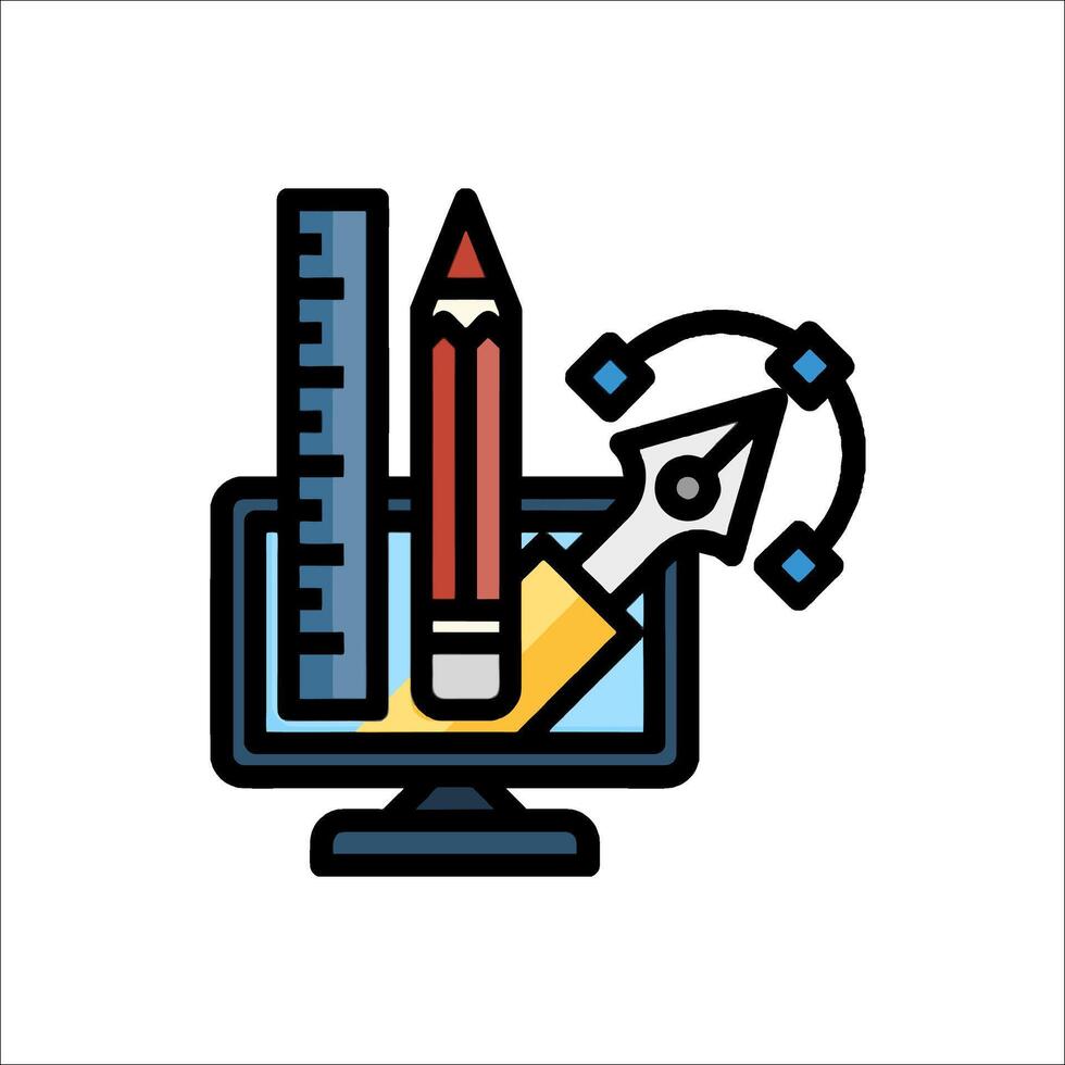 A computer monitor with a pencil and ruler icon vector