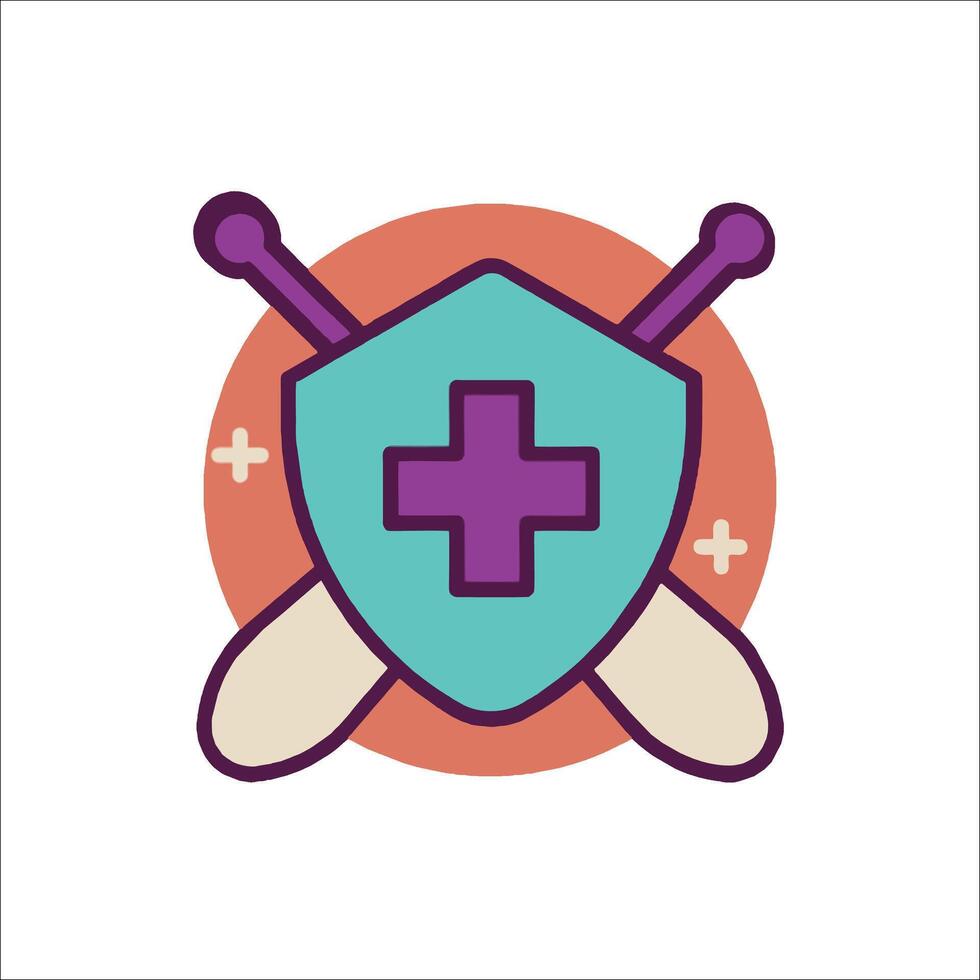 A shield with crossed bats and a cross on it vector