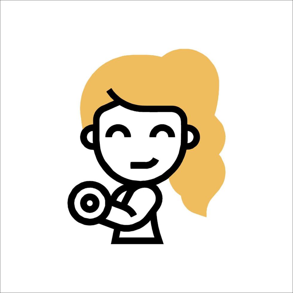 A cartoon woman holding a dumbbell vector