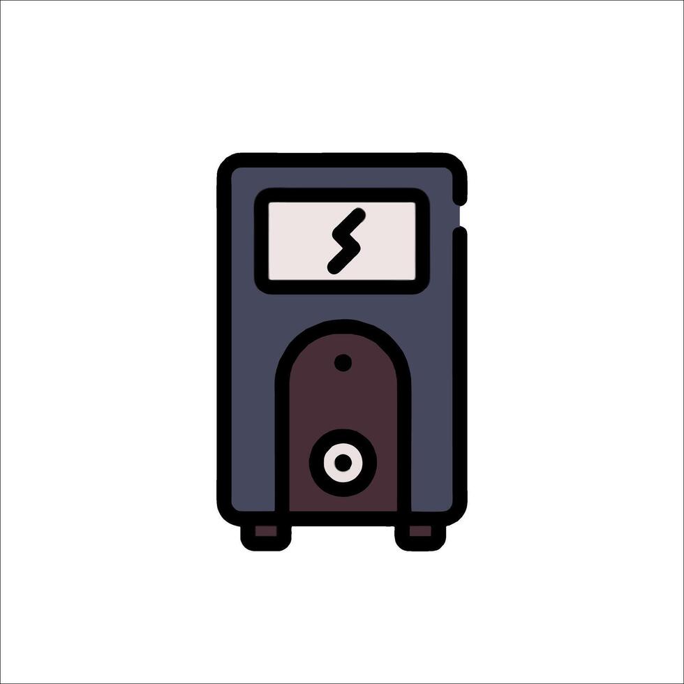 A black and white image of a computer with a lightning bolt vector