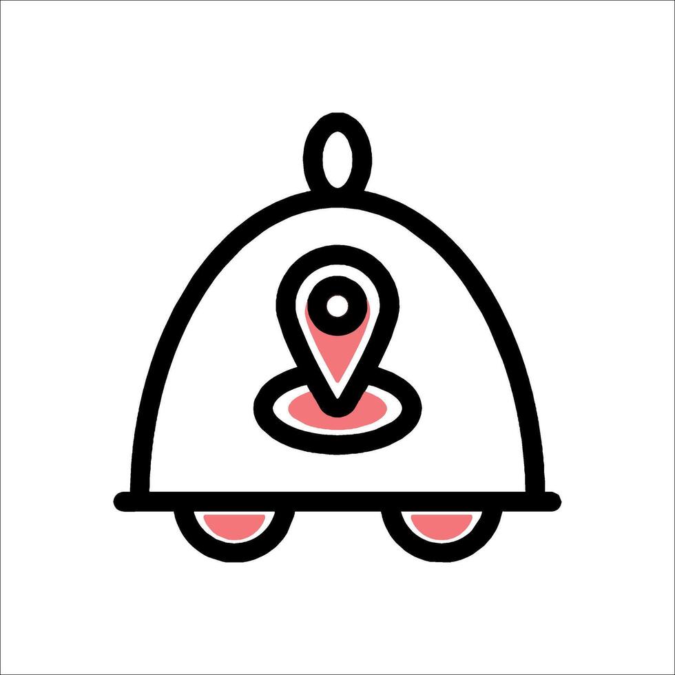 A restaurant bell icon with a pin on it vector