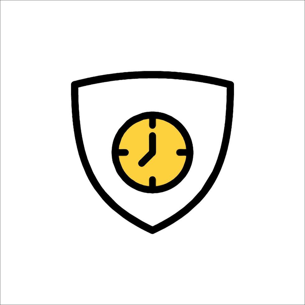 A clock icon in a shield with a yellow face vector