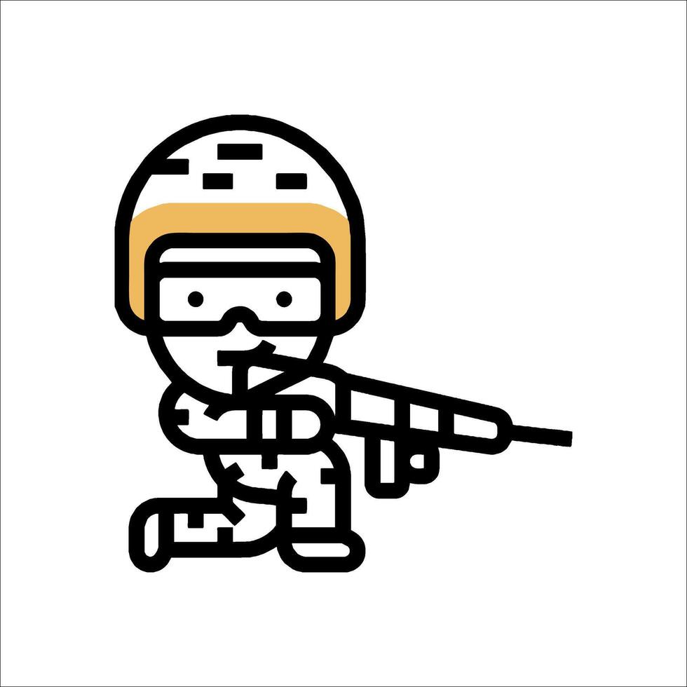 A cartoon soldier with a rifle on his head vector