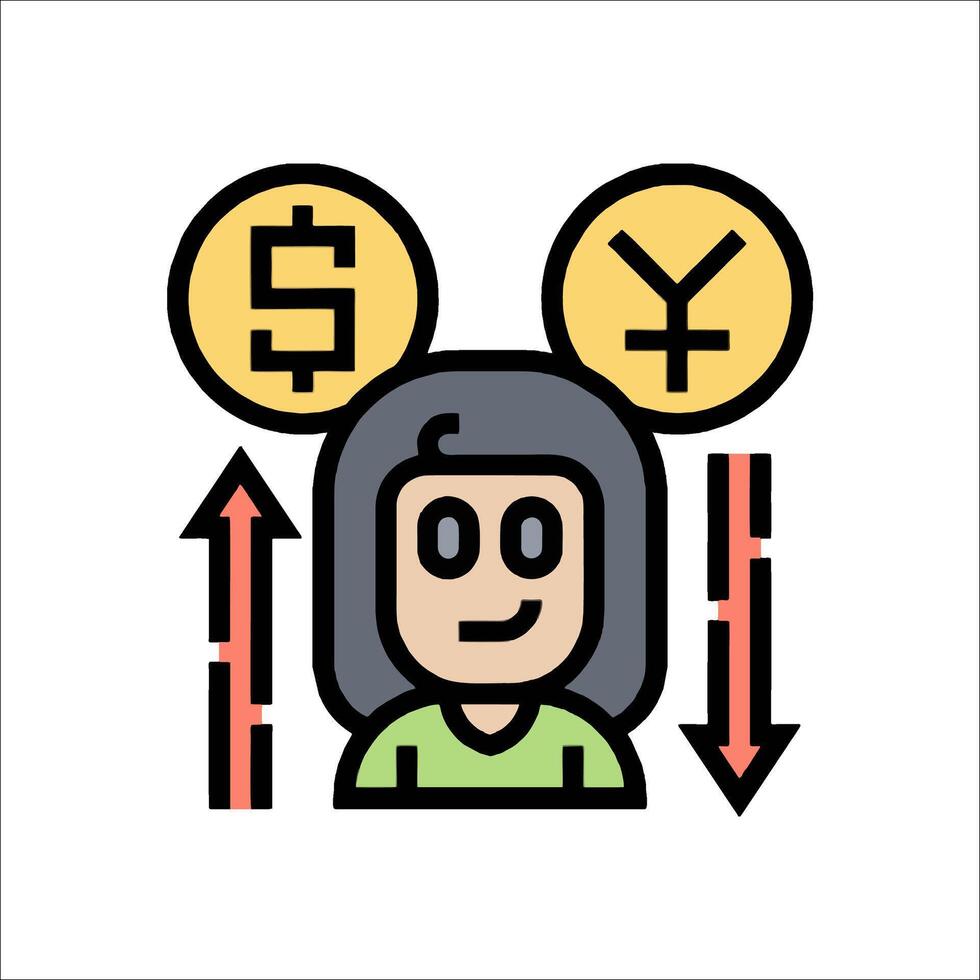 A woman with a dollar sign and an arrow pointing up vector