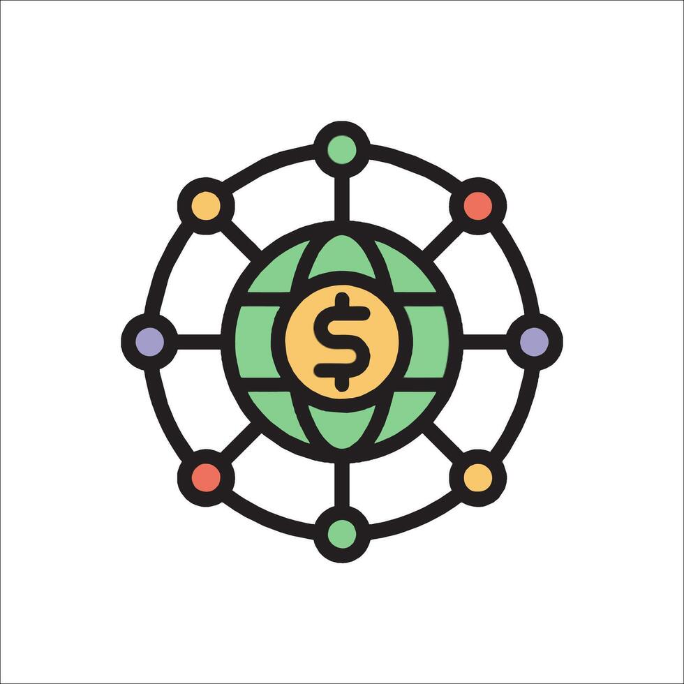 A dollar sign surrounded by circles and lines vector