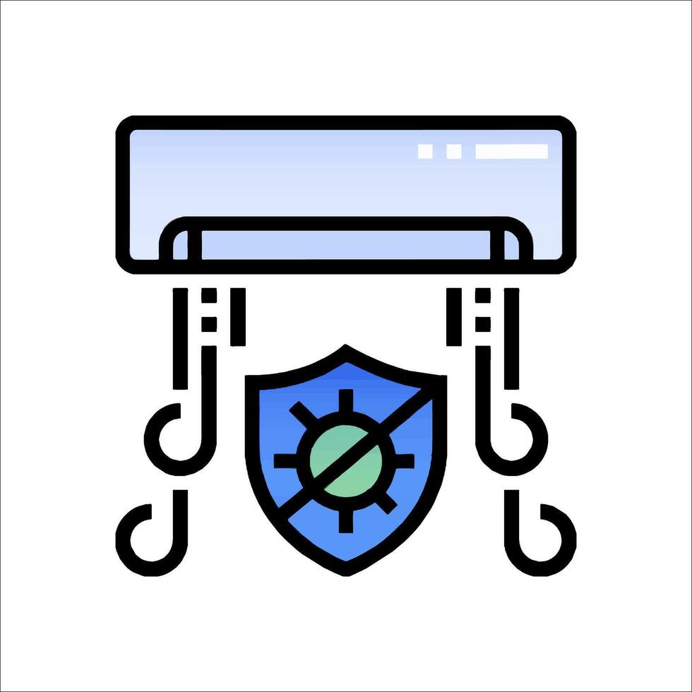 A blue and white icon of a security shield and a computer vector