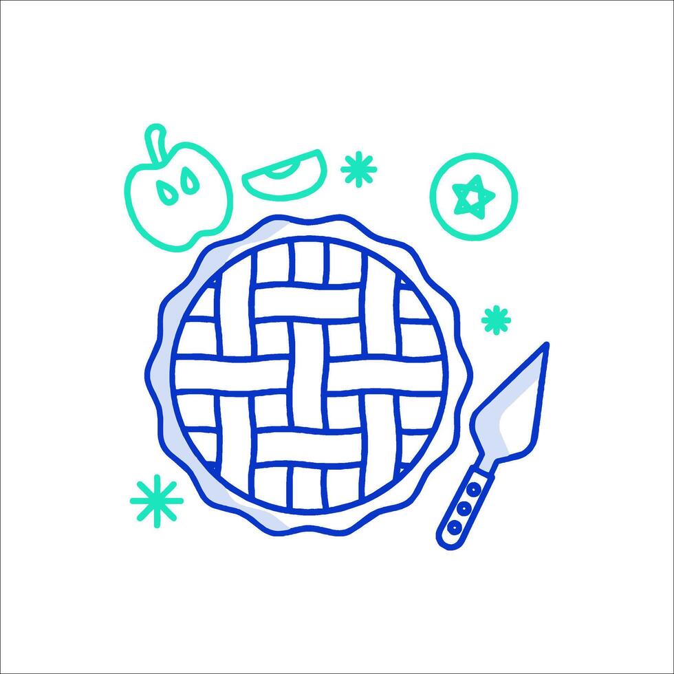 A pie with a knife and apple on it vector