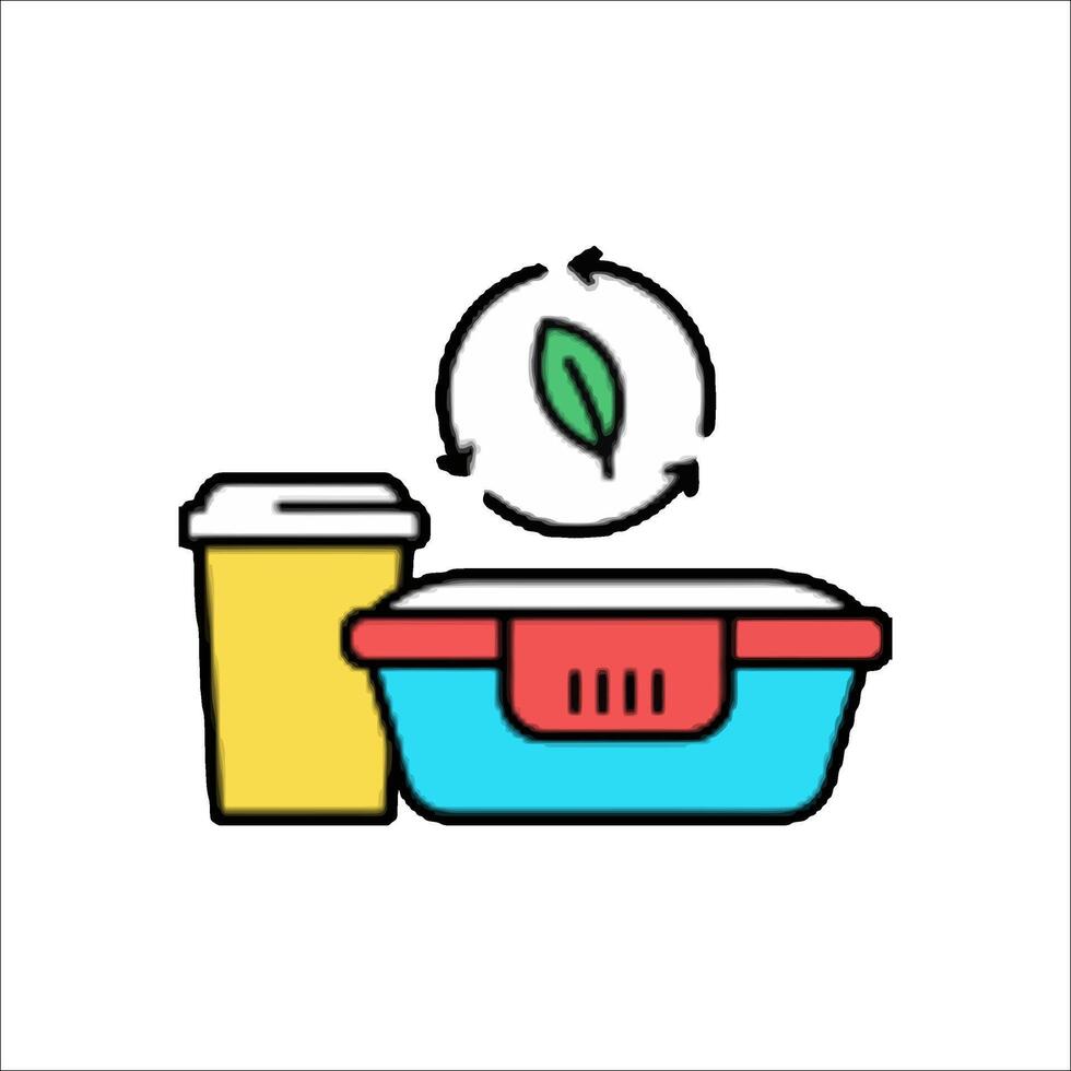 Lunchbox with a cup and a leaf vector