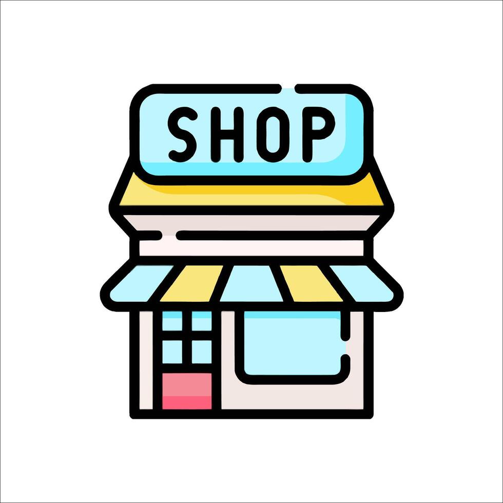 A shop icon with a sign that says shop vector