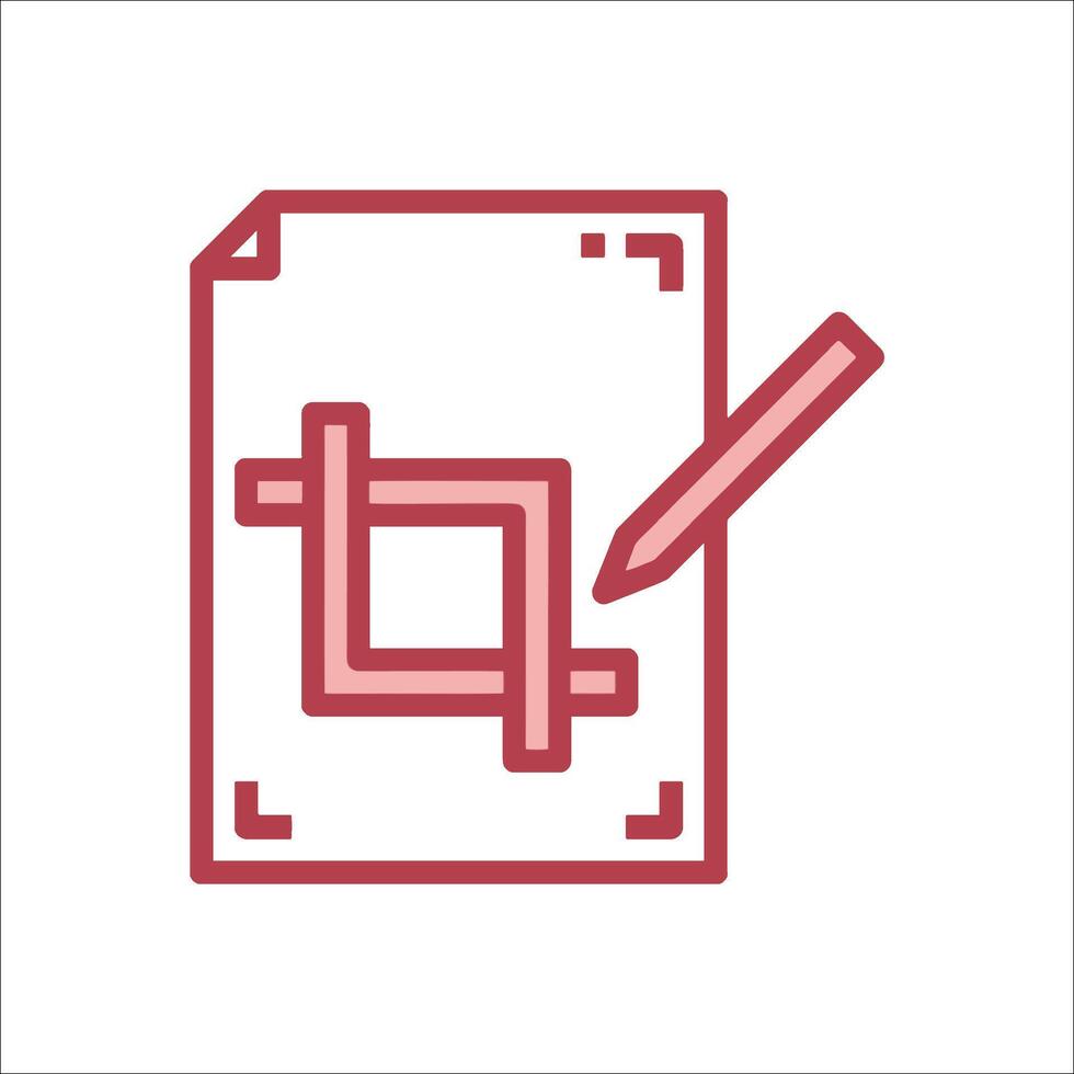 A red line icon of a pencil and paper vector