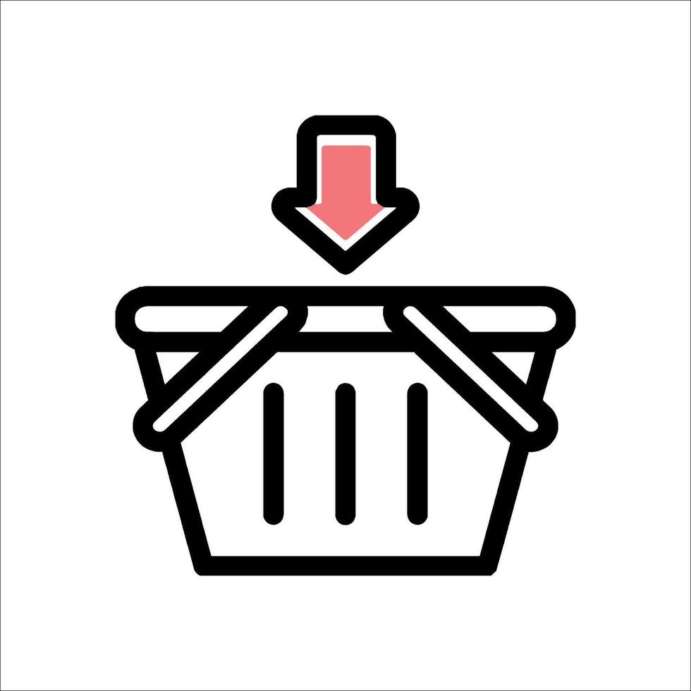 A basket with an arrow pointing down inside vector