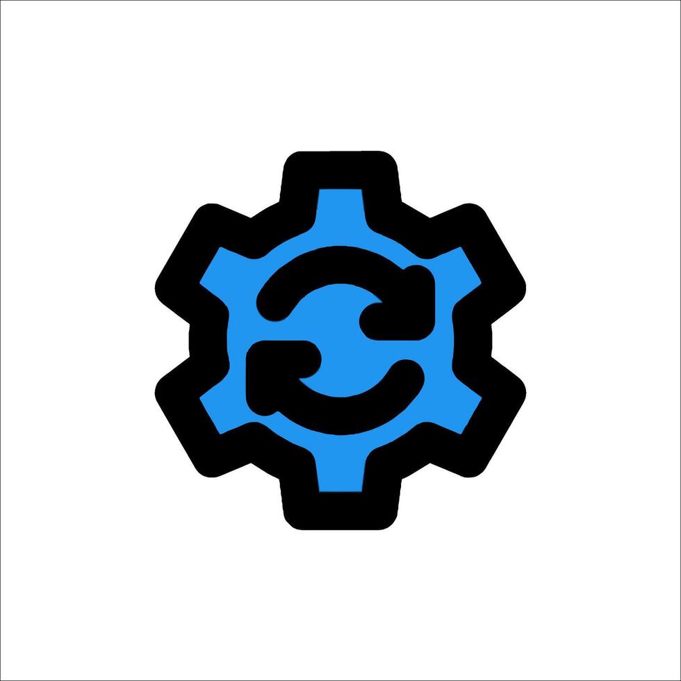 A blue gearwheel with a black arrow inside vector
