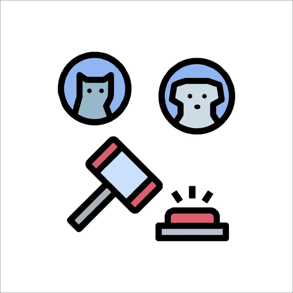 A hammer and a dog are shown in a line icon vector
