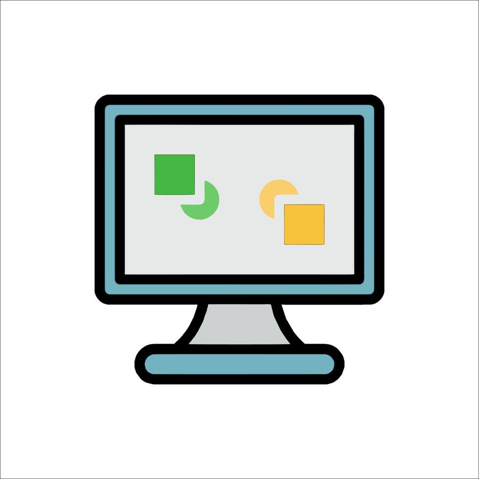 A computer monitor with a green and yellow square vector