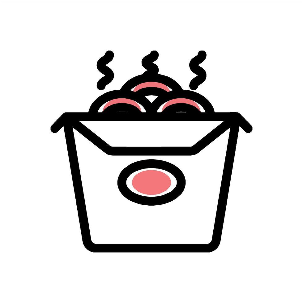 A black and white icon of a box with food in it vector